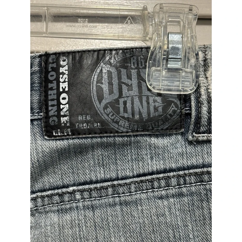 Dyse One Y2K Denim Shorts Distressed Paint Graphic Car Skate Baggy Sz30 Mid Rise